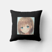 悲しい茶色の髪の女の子エメラルドグリーンの目のアニメマンガ クッション (裏面)