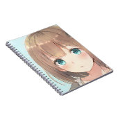 悲しい茶色の髪の女の子エメラルドグリーンの目のアニメマンガ ノートブック (右側)