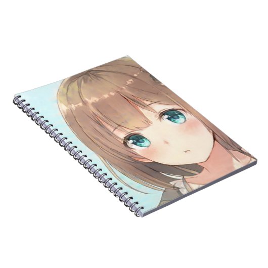 悲しい茶色の髪の女の子エメラルドグリーンの目のアニメマンガ ノートブック (右側)