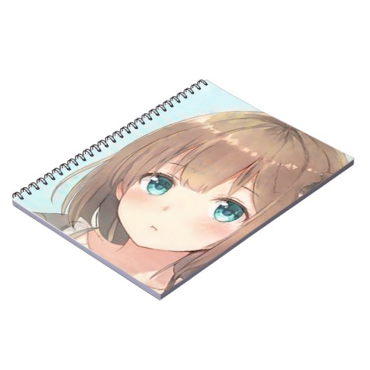 悲しい茶色の髪の女の子エメラルドグリーンの目のアニメマンガ ノートブック (左側)