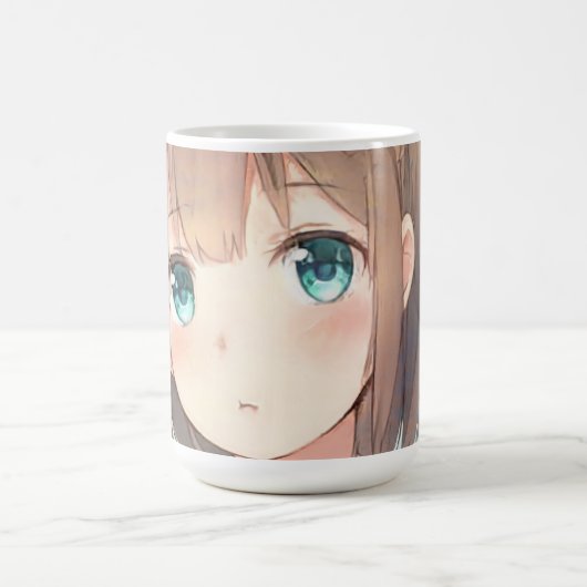 悲しい茶色の髪の女の子エメラルドグリーンの目のアニメマンガ モーフィングマグカップ (中央)