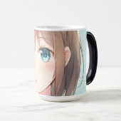 悲しい茶色の髪の女の子エメラルドグリーンの目のアニメマンガ モーフィングマグカップ (正面右)