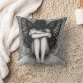 悲しい蝶女の子の枕 クッション (ブランケット)