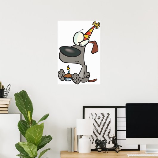 悲しい誕生日犬のカップケーキ漫画 ポスター