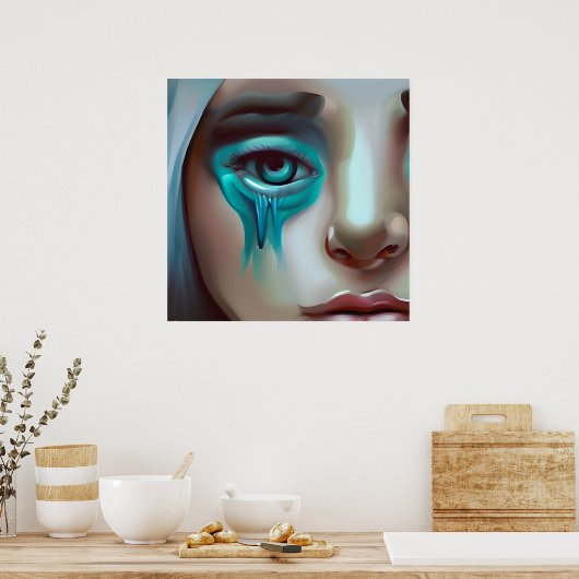 悲しい顔とブルーティアーズAIが生み出したアートワーク ポスター (キッチン)