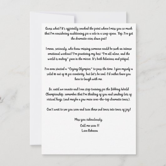 悲しおもしろいい恋しく思恋しく思の友情カードかわいい カード (裏面)