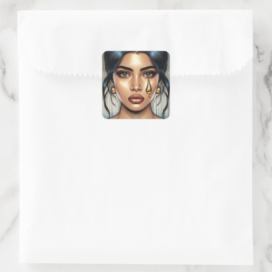 悲しかわいらしい金ゴールドの涙 スクエアシール (バッグ)