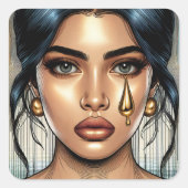 悲しかわいらしい金ゴールドの涙 スクエアシール (正面)