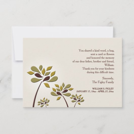 悲しげな悔やみや弔慰のサンキューカード サンキューカード (正面)