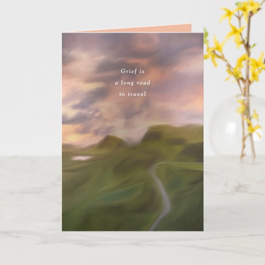 悲しみは長い道の悔やみや弔慰 カード (黄色い花)