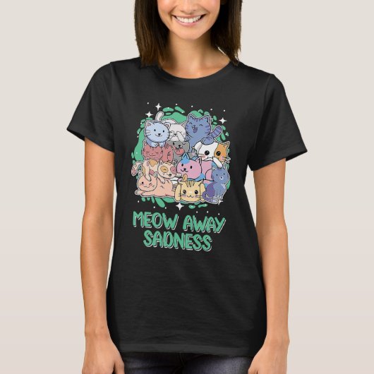 悲しみを吹き飛ばせ 子猫 ポジティブ 猫 愛 Tシャツ (正面)