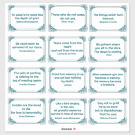 悲しみ引用文のバラコーナーフレーム深いティール（緑がかった色）白 シール