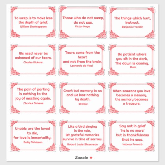 悲しみ引用文のバラコーナーフレーム赤白 シール (シート)