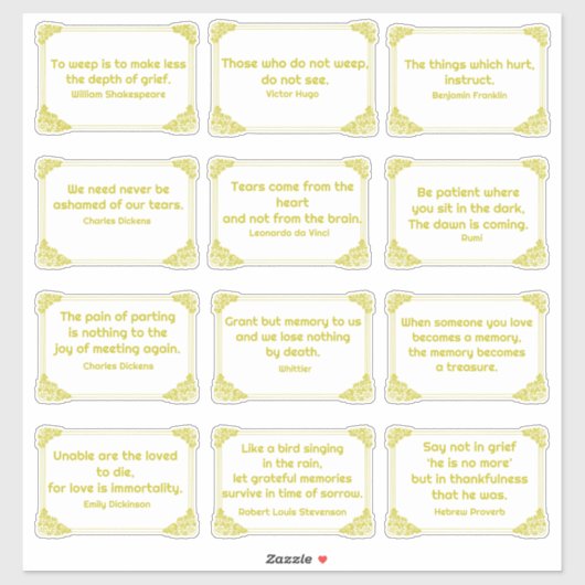 悲しみ引用文のバラコーナーフレーム黄色金ゴールド シール (シート)