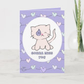 悲し恋しく思い猫漫画のおもしろいことわざ カード (正面)