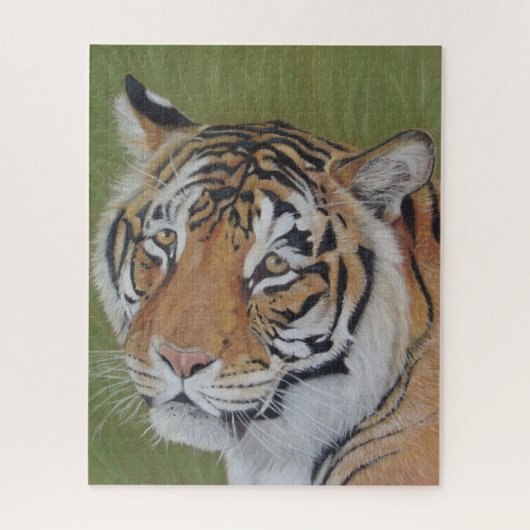 悲し絵画い目をした野生動物の虎の大きな猫 ジグソーパズル (縦)