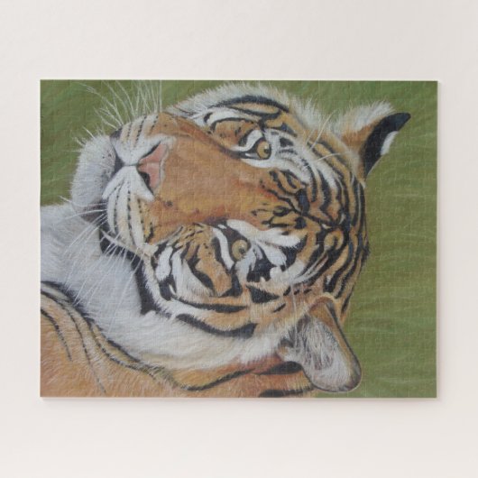 悲し絵画い目をした野生動物の虎の大きな猫 ジグソーパズル (横)