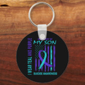悲嘆に暮れるギフト失われた息子の自殺認識度アメリ キーホルダー (正面)
