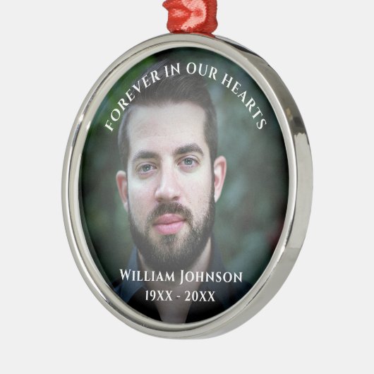 悲嘆の記憶お祝いの人生のカスタム写真 メタルオーナメント (左)