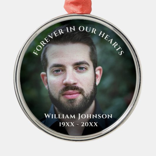 悲嘆の記憶お祝いの人生のカスタム写真 メタルオーナメント (正面)