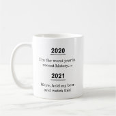 悲観的な2021年おもしろい新年ノベルティ コーヒーマグカップ (左)