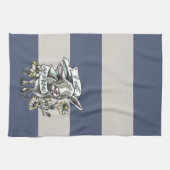 悲食べしみ：ヤギとデイジー(ストライプ) キッチンタオル (横)