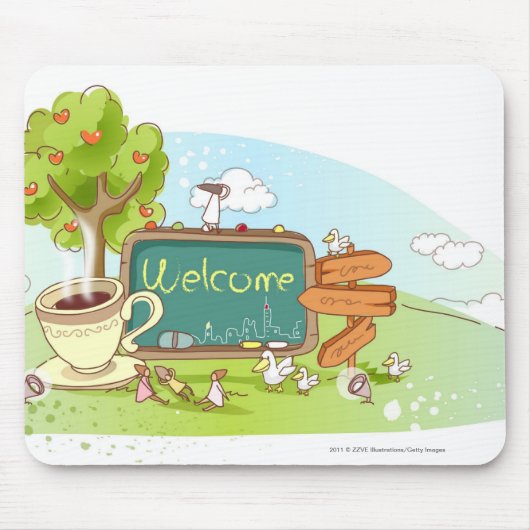 情報によってリラックスしている人々はティーカップによって署名します マウスパッド (正面)