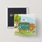 情報によってリラックスしている人々はティーカップによって署名します 缶バッジ (正面&裏面)