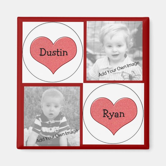 情報の追加、赤いハートフォト磁石 マグネット (正面)