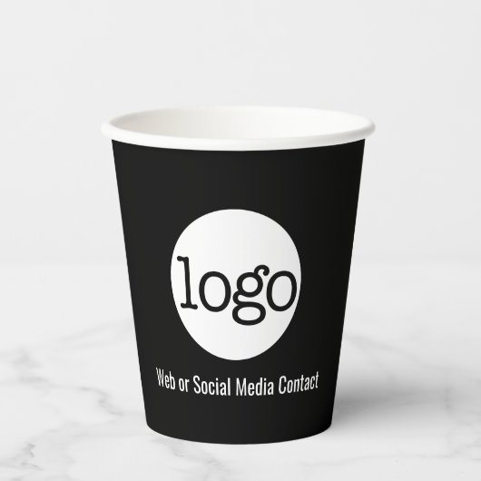情報を含むビジネス連絡ロゴ – ミニマル黒 紙コップ (正面)
