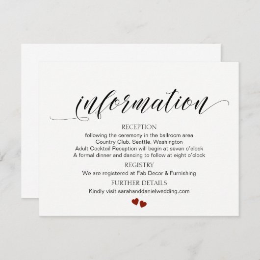 情報エンクロージャカードを結婚するタイポグラフィ エンクロージャーカード (正面/裏面)