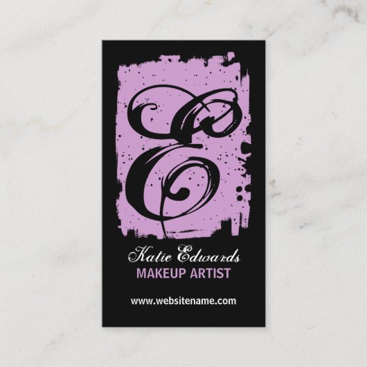 情報通およびはっきりしたなモノグラムのラベンダー 名刺 (正面)