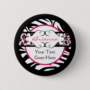情報通のショッキングピンクおよび黒いアニマルプリントプリント・ボタ 缶バッジ