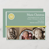 情報通のセージグリーンの生まれたばかりのな写真の誕生の発表 案内状 (正面/裏面)