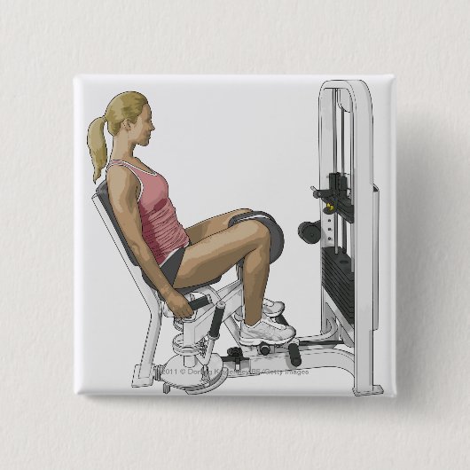 情報通の外転筋を使用している女性のイラストレーション 缶バッジ (正面)