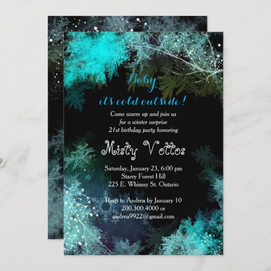 情報通の森林冬の驚きの誕生会 招待状 (正面/裏面)