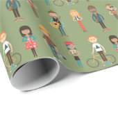 情報通の漫画の人々のイラストレーションパターン(緑) ラッピングペーパー (ロールコーナー)
