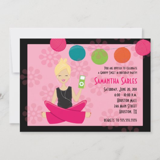 情報通及び素晴しい菓子16の16誕生日5x7 招待状 (正面)