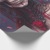 情熱と痛み、ダーククイーン。ゴシックスカルとバラ ラッピングペーパー (角)