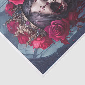 情熱と痛み、ダーククイーン。ゴシックスカルとバラ 薄葉紙 (詳細)