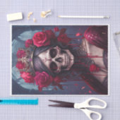 情熱と痛み、ダーククイーン。ゴシックスカルとバラ 薄葉紙 (クラフト)