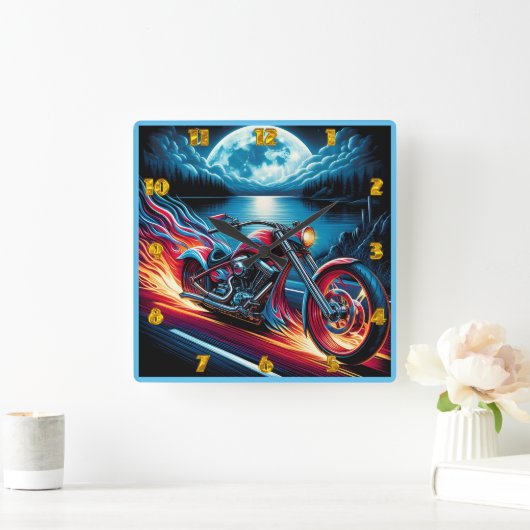 情熱と自由を持って夜を乗り越える スクエア壁時計 (ホーム)