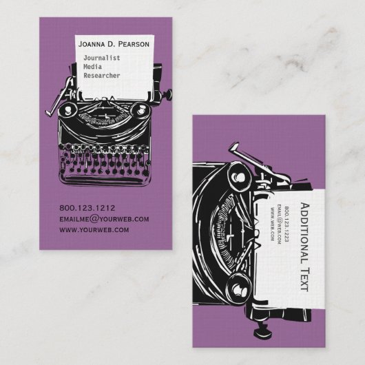 情熱の紫色のヴィンテージの旧式なタイプライターの作家 名刺 (正面/裏面)