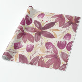 情熱の花、水彩バーガンディーとゴールド ラッピングペーパー (アンロールド)