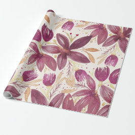 情熱の花、水彩バーガンディーとゴールド ラッピングペーパー
