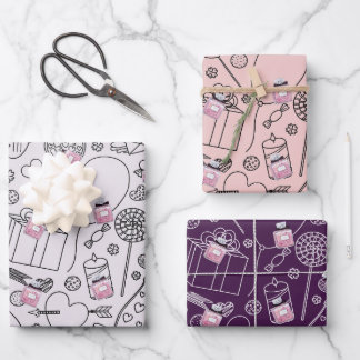 情熱的なバレンタイン：ピンクのファッション香水ボトル ラッピングペーパーシート