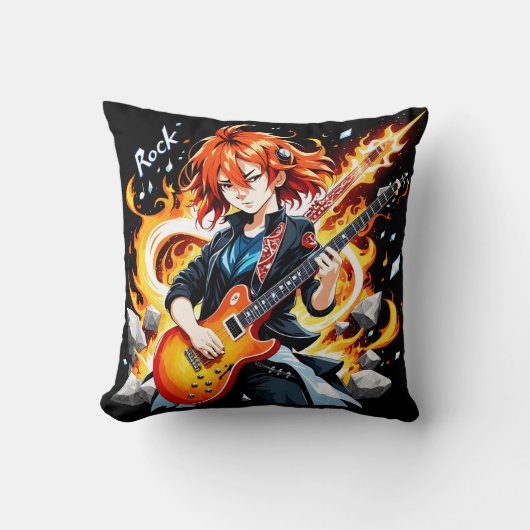 情熱的なミュージシャンがエレキギターを弾く クッション (正面)
