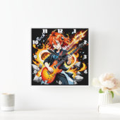 情熱的なミュージシャンがエレキギターを弾く スクエア壁時計 (ホーム)