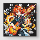 情熱的なミュージシャンがエレキギターを弾く スクエア壁時計 (正面)