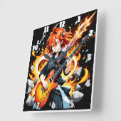 情熱的なミュージシャンがエレキギターを弾く スクエア壁時計 (傾斜)